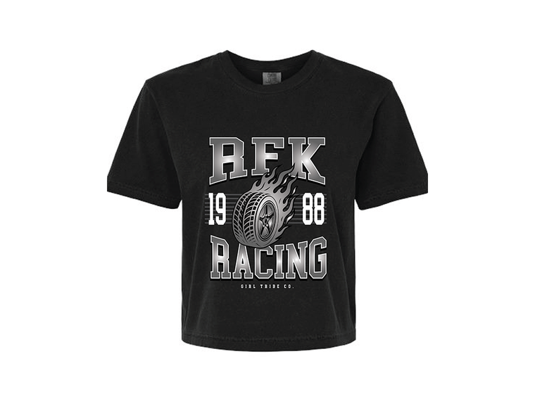 RFK Racing Ladies GT Flaming Tire Boxy Crop T-Shirt