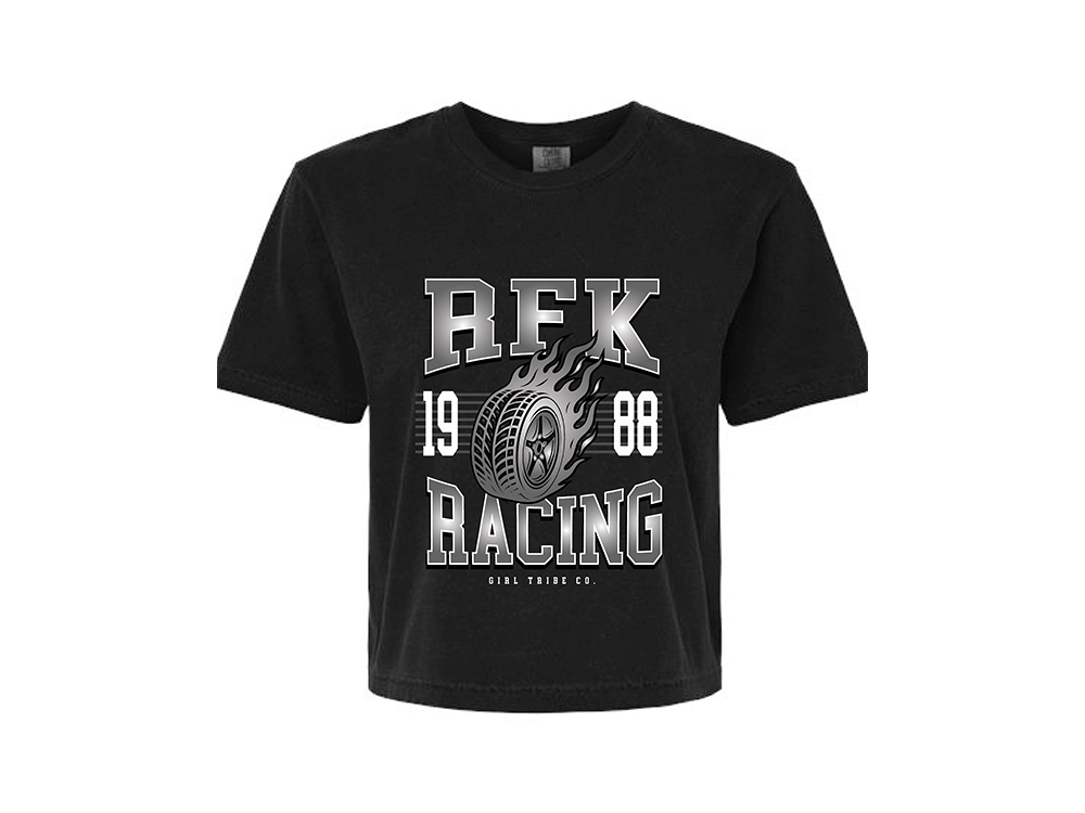 RFK Racing Ladies GT Flaming Tire Boxy Crop T-Shirt